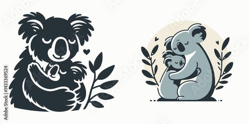 Koala Hugging. Funny Animal Vector Clip art. Adorable arboreal mammal embrace a tender marsupial affection wildlife bonding.