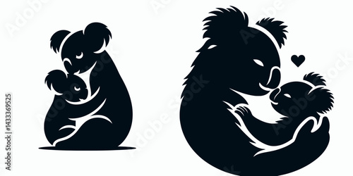 Koala Intimate Forehead Kiss. Funny Animal Vector Clip art. Marsupial tender brow caress loving close bonding moment affection.