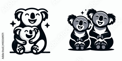 Koala Laughing Together. Funny Animal Vector Clip art. Marsupial having amusement comical scene positive feeling nature photo.