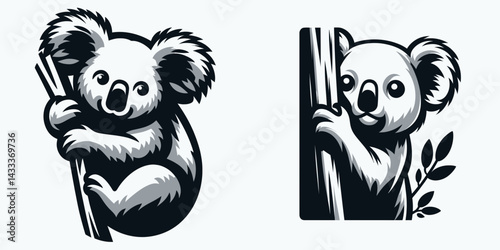 Koala peeking pose. Funny Animal Vector Clip art. Marsupial peek position cute wildlife posture in natural habitat.
