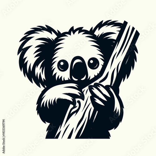 Koala peeking. Funny Animal Vector Clip art. Furry marsupial spying a glimpse into wild australian fauna behavior.