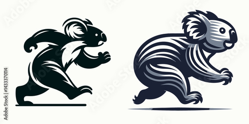 Koala running. Funny Animal Vector Clip art. Furry marsupial locomotion a brisk sprint by cute australian arboreal herbivore.