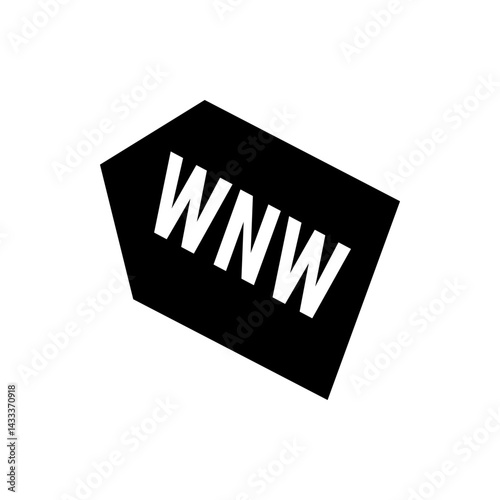 Black angled shape with the letters wnw in white displayed across the center of the shape prominently