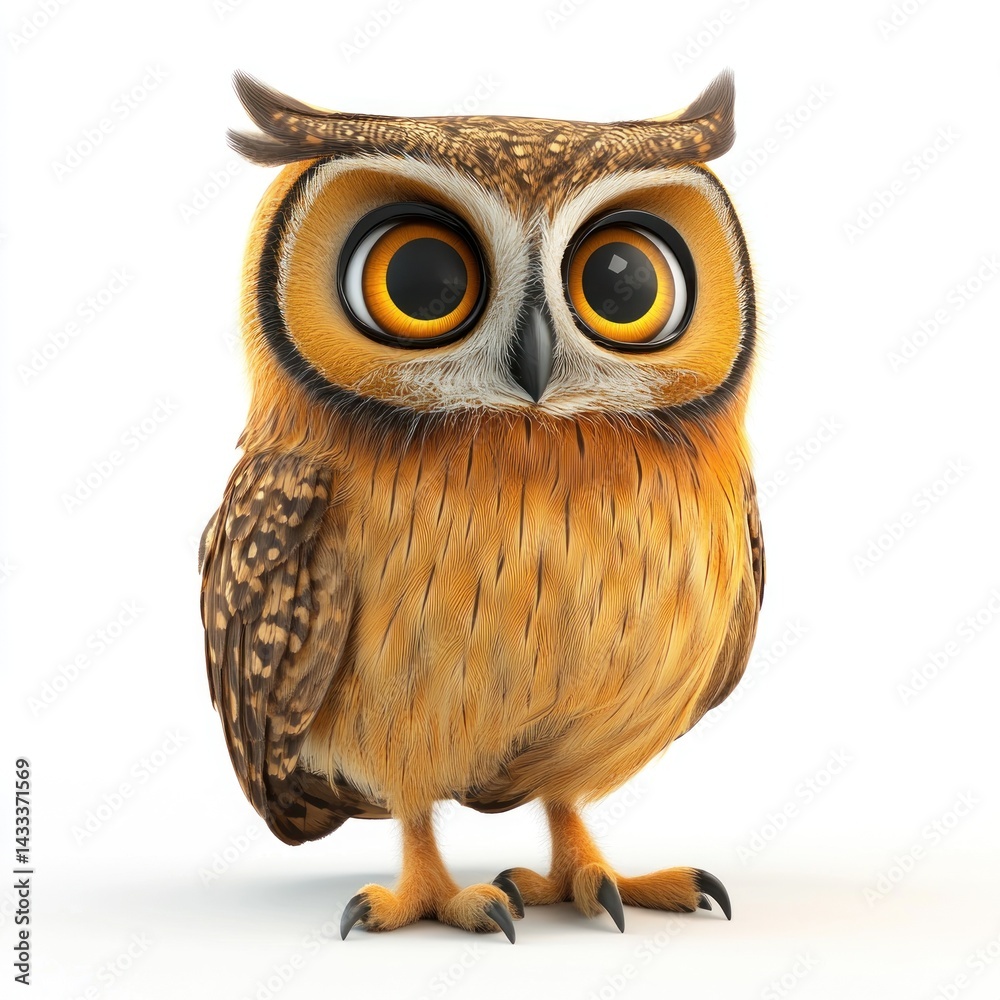Naklejka premium cute cartoon Long-eared Owl character 3D render isolated on white background 