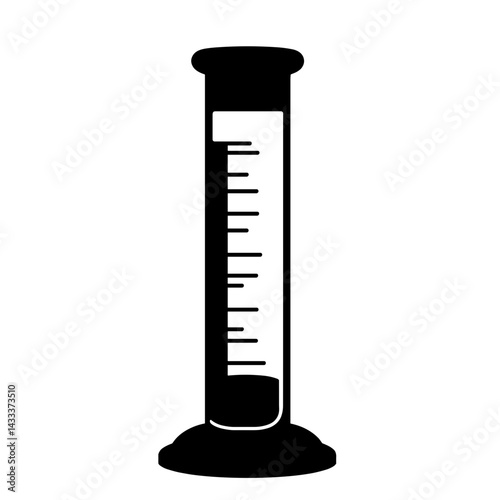 Silhouette of measuring cylinder with liquid on white background, science