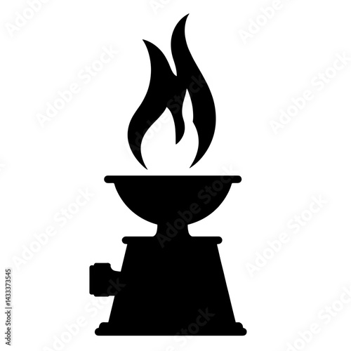Bunsen burner flame silhouette on white background, scientific symbolism