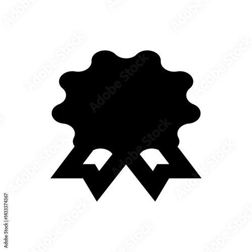 Black rosette award badge with ribbon detail signifying achievement and recognition in a simple design style