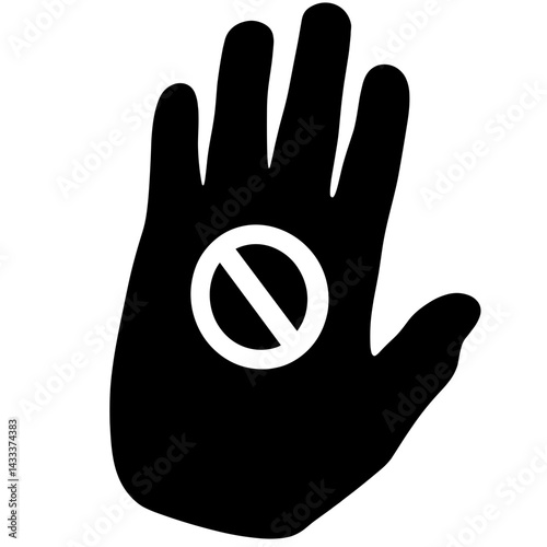 Silhouette of hand with "No" symbol, black and white clarity