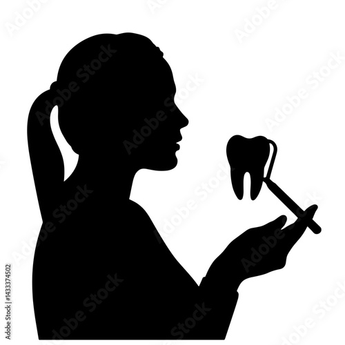 Dentist holding dental mirror with tooth icon, dental care concept