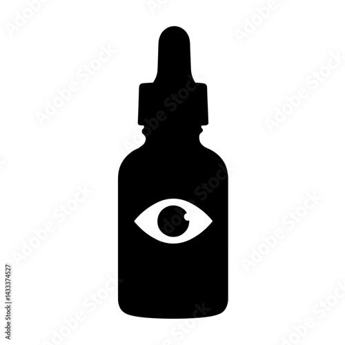 Silhouette of eye drops bottle with eye symbol, health concept