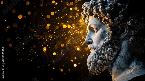 Ancient Roman Bust Profile Portrait With Golden Bokeh Background