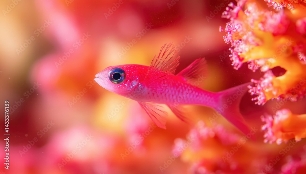 Obraz premium Tiny pink fish in coral reef