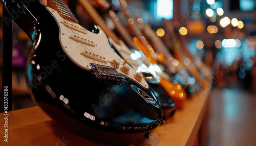Electric guitars on display