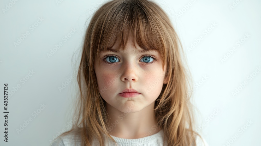 Caucasian girl looking intensely poses headshot, her gaze reflecting quietness, conveying emotional depth, simplicity. Caucasian girl looking intensely poses headshot, her gaze reflecting quietness, conveying emotional depth, simplicity.