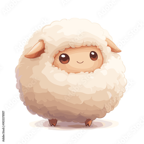 Cute fluffy sheep cartoon vector illustration