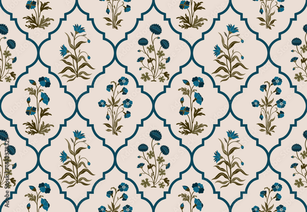Hand drawn colourful geometric flowers, seamless patterns with floral for fabric, textiles, clothing, wrapping paper, backdrop, banner, illustration, abstract backgrounds.
