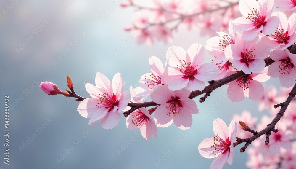 Obraz premium Intricate sakura branch pattern, white and pink blossoms, fine lines, nature, background, flower