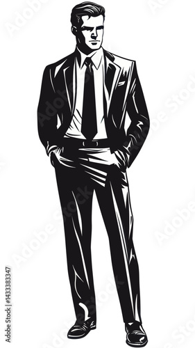 Retro Businessman in Suit Hand-Drawn Comic Style Vector Illustration for Vintage Design