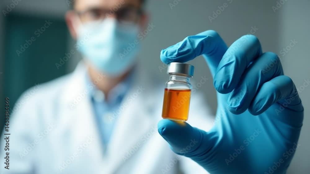 Precision in Practice: Gloved Hand with Amber Vial Precision in Practice: Gloved Hand with Amber Vial