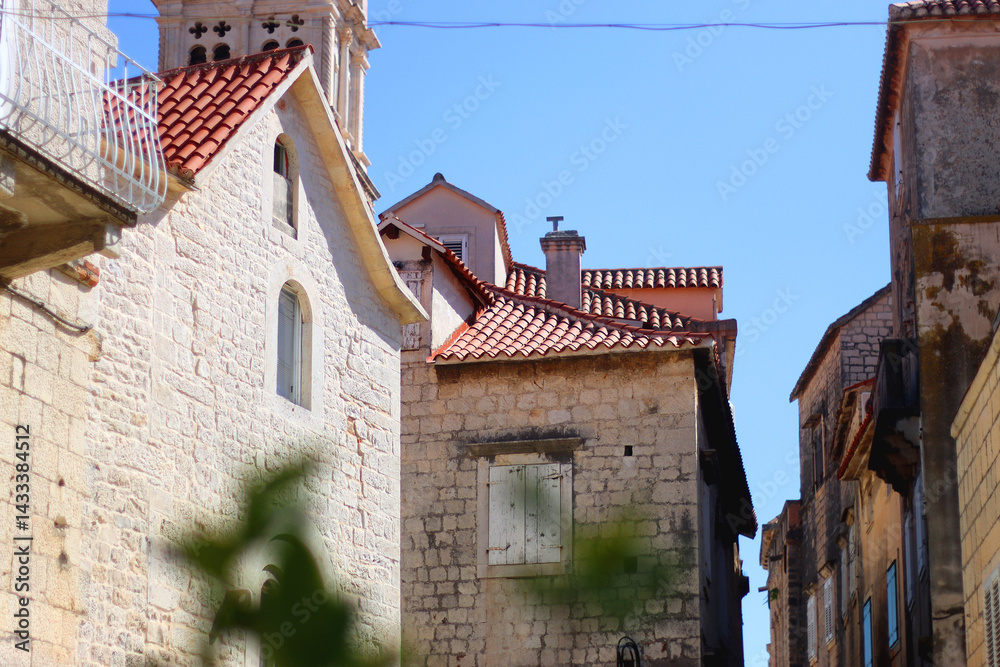 Traditional Mediterranean architectural details in Trogir, Croatia.
