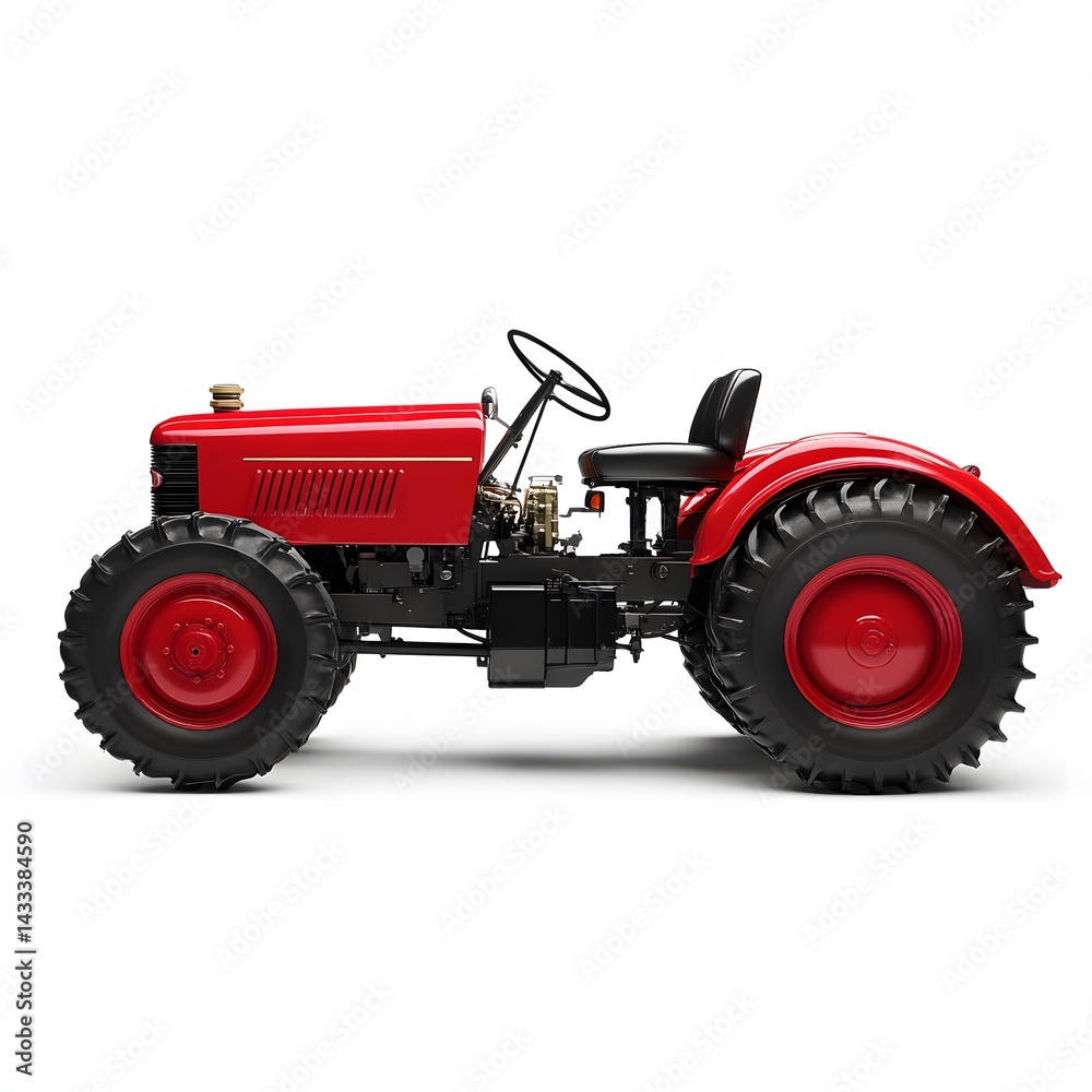 Obraz premium Red Vintage Tractor with Side View.