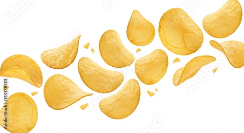 Obraz na płótnie crunchy potato chips mid air glistening in golden hues, offering a savory treat that’s impossible to resist. w salonie