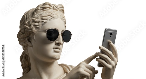 Classical Marble Statue Taking Selfie With Modern Sunglasses