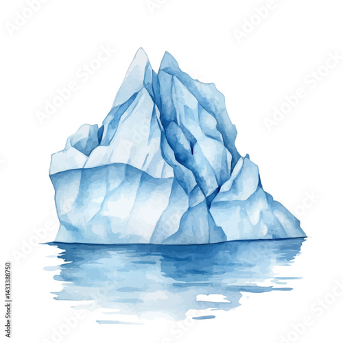 illustration of Iceberg Breaking Apart In The Arctic, watercolor vector, isolated on a white background.