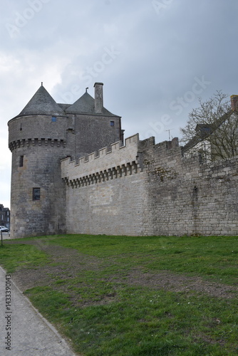 Rempart médiéval en pierre avec tour et château