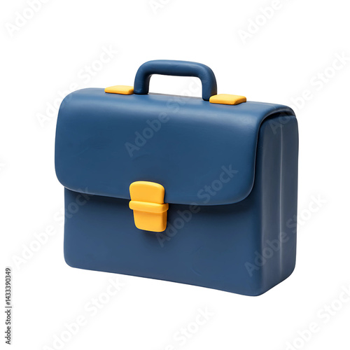 3D Blue Briefcase with Yellow Latches and Handle for Business and Work