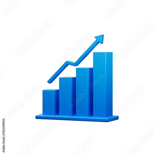 3D Blue Bar Graph Showing Upward Trend with Arrow for Business Growth and Success