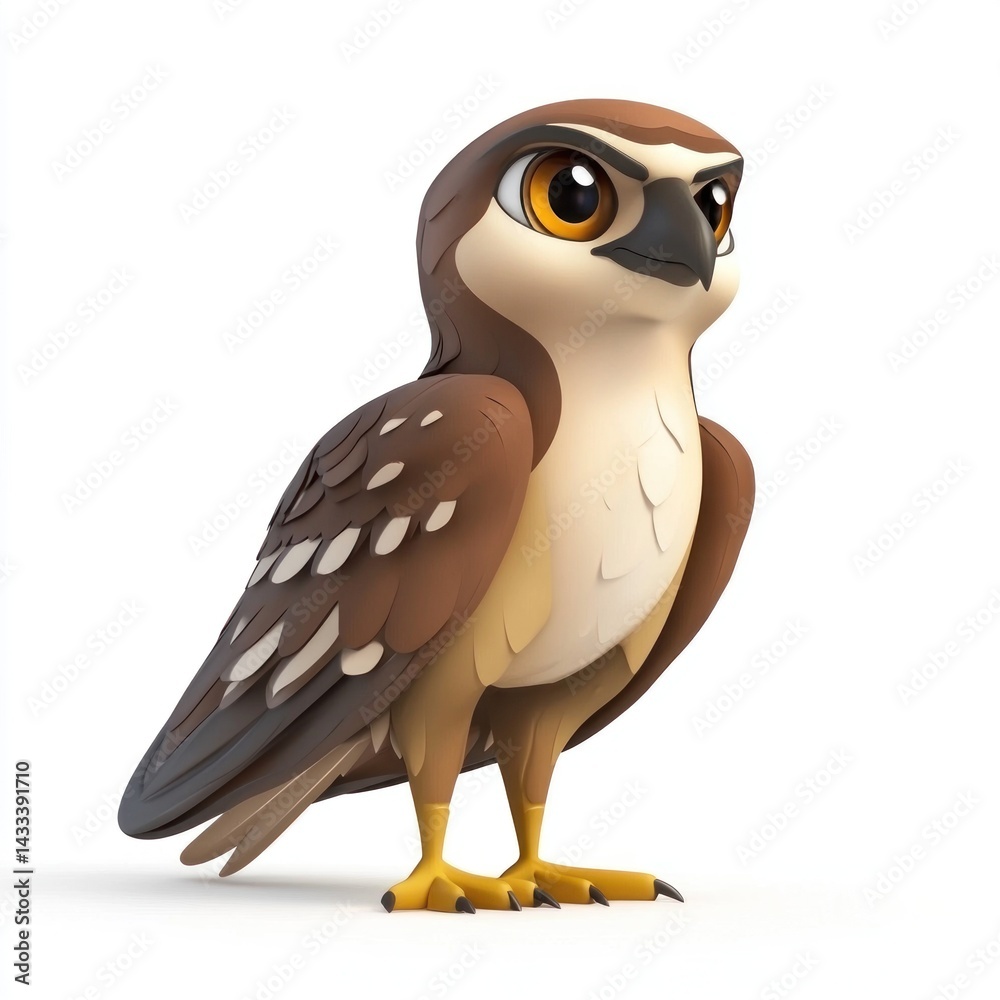 Fototapeta premium cute cartoon Marsh Harrier character 3D render isolated on white background 