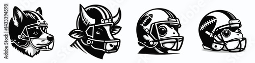 Corgi Dog head with american football helmet. Sport lover graphic design. Canine headgear welsh visage in protective helmet.