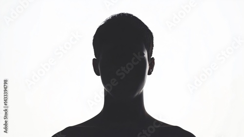 Mysterious Dark Silhouette of Unrecognizable Person Isolated on White Background