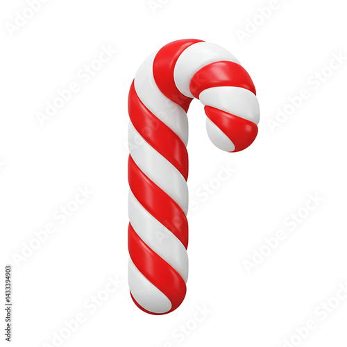 3D Red and White Striped Candy Cane for Christmas and Holiday Treats