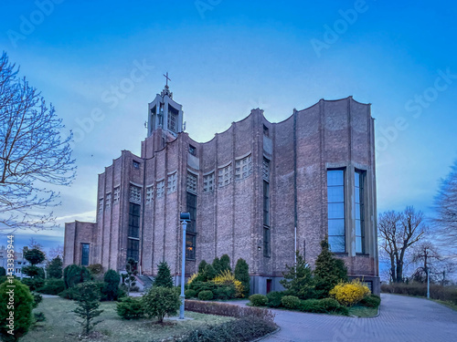 Church, sanctuary of St. Anthony of Padua in Częstochowa, Poland. View from outside in early evening