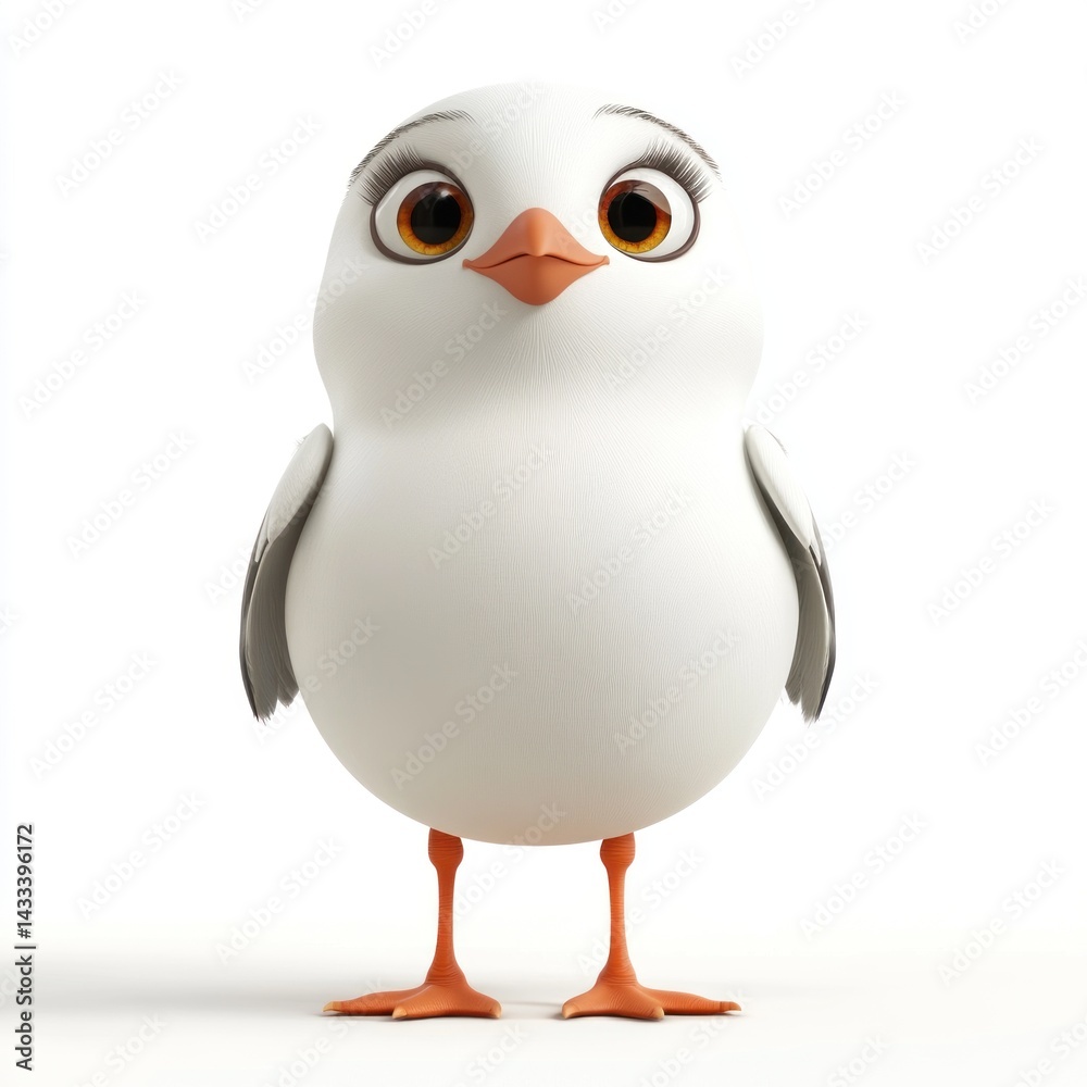 Fototapeta premium cute cartoon Mediterranean Gull character 3D render isolated on white background 