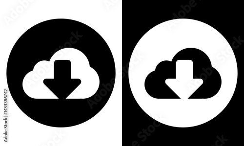 Upload download cloud arrow vector silhouette icon symbol. Cloud download vector flat icon.