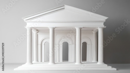 Classical White Building Model Against Plain Background photo