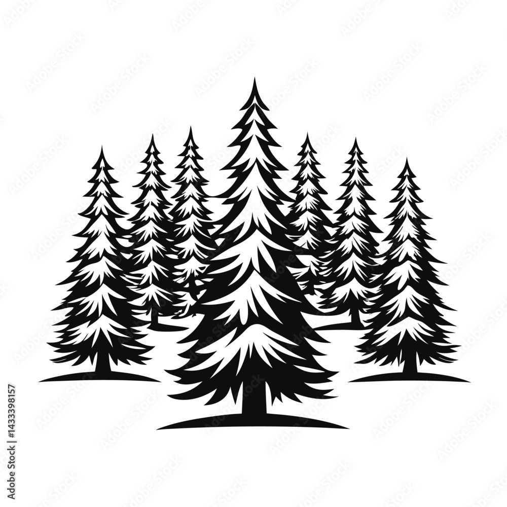 Fototapeta premium Coniferous Trees Silhouette, Evergreen Forest Clipart, Natural Black Tree Icon, Isolated Design