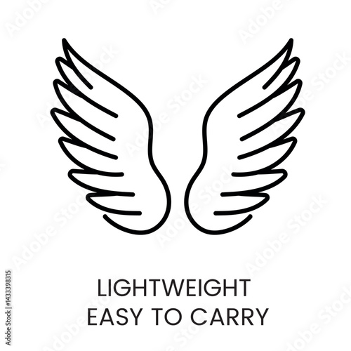 Wings icon symbolizing lightweight and portability ideal for compact sleep product branding travel pillows and e commerce visuals line icon in vector with editable stroke