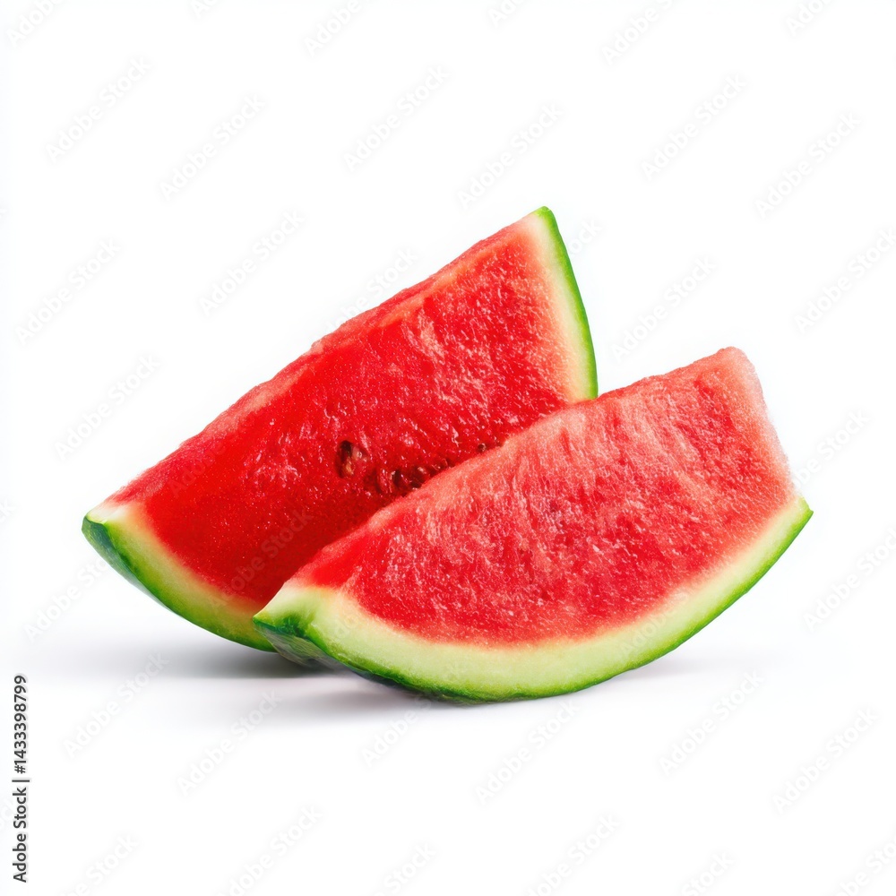 Two watermelon slices close up on white background Two watermelon slices close up on white background
