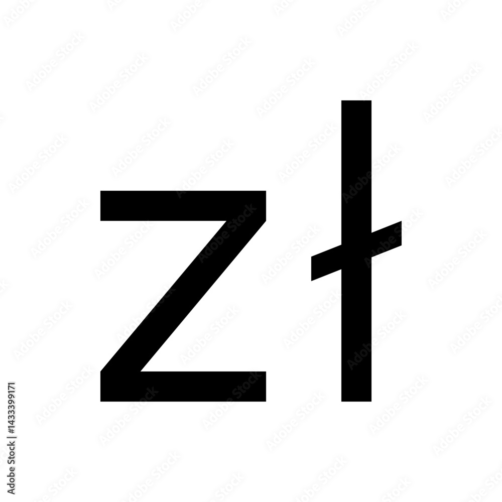 Fototapeta premium A bold black letter z positioned next to a plus sign on a white background creating a stark contrast image