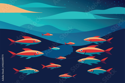 school of fish near water surface in rainy lagoon