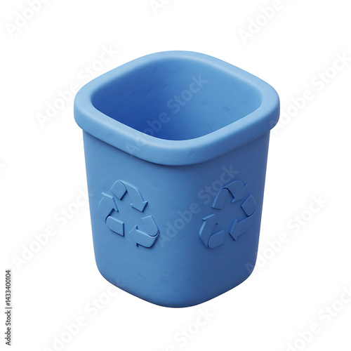 3D Model of Blue Plastic Waste Bin with Recycling Symbol for Sustainable Waste Management