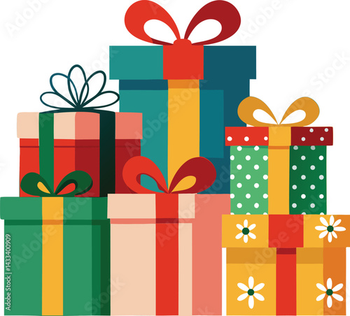 Colorful Stacked Gift Boxes with Ribbons  Festive Holiday Present Illustration for Christmas and Celebrations