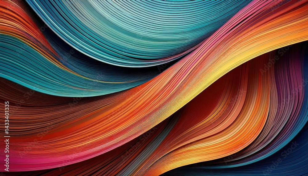Naklejka premium Dynamic flow of colorful waves abstract art digital artwork vibrant environment close-up view modern aesthetic