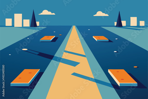 schoolyard puddles with scattered chalk drawings .eps
