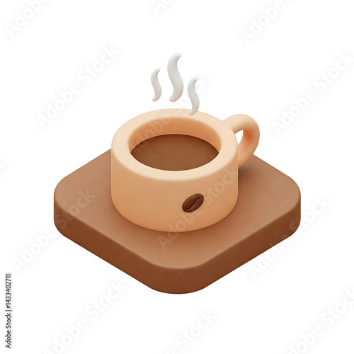 Stylized Cute Coffee Cup 3D Model with Steam and Saucer