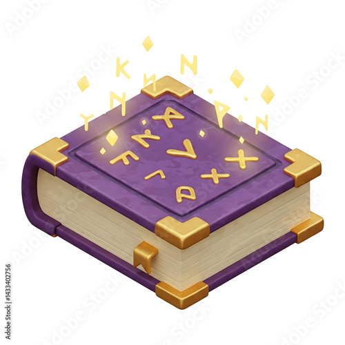 Fantasy Magic Purple Spellbook Tome 3D Model with Glowing Runes